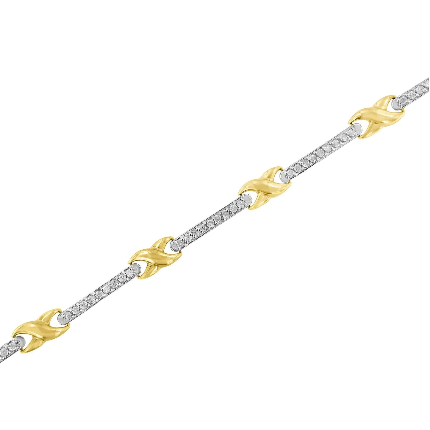 10K Yellow Gold 1.00 Cttw Pave Set Diamond Bar and X - Link 7" Bracelet (I - J Color, I3 Quality) - Jaazi Intl