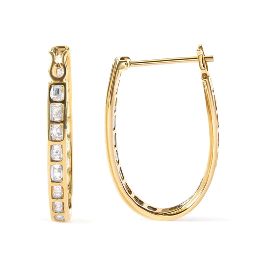 10K Yellow Gold 1.00 Cttw Round and Baguette - Cut Diamond U - Hoop Earrings (H - I Color, SI2 - I1 Clarity) - Jaazi Intl