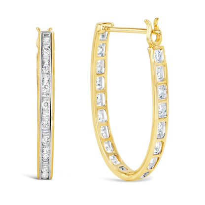 10K Yellow Gold 1.00 Cttw Round and Baguette - Cut Diamond U - Hoop Earrings (H - I Color, SI2 - I1 Clarity) - Jaazi Intl