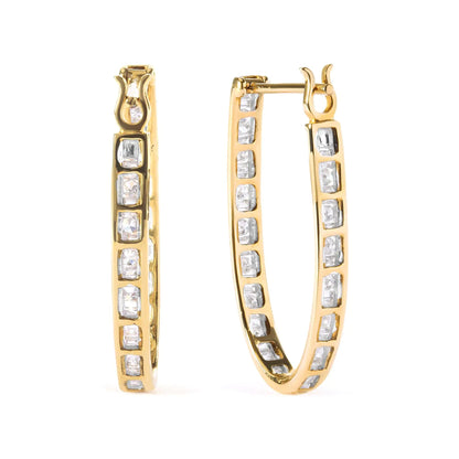 10K Yellow Gold 1.00 Cttw Round and Baguette - Cut Diamond U - Hoop Earrings (H - I Color, SI2 - I1 Clarity) - Jaazi Intl