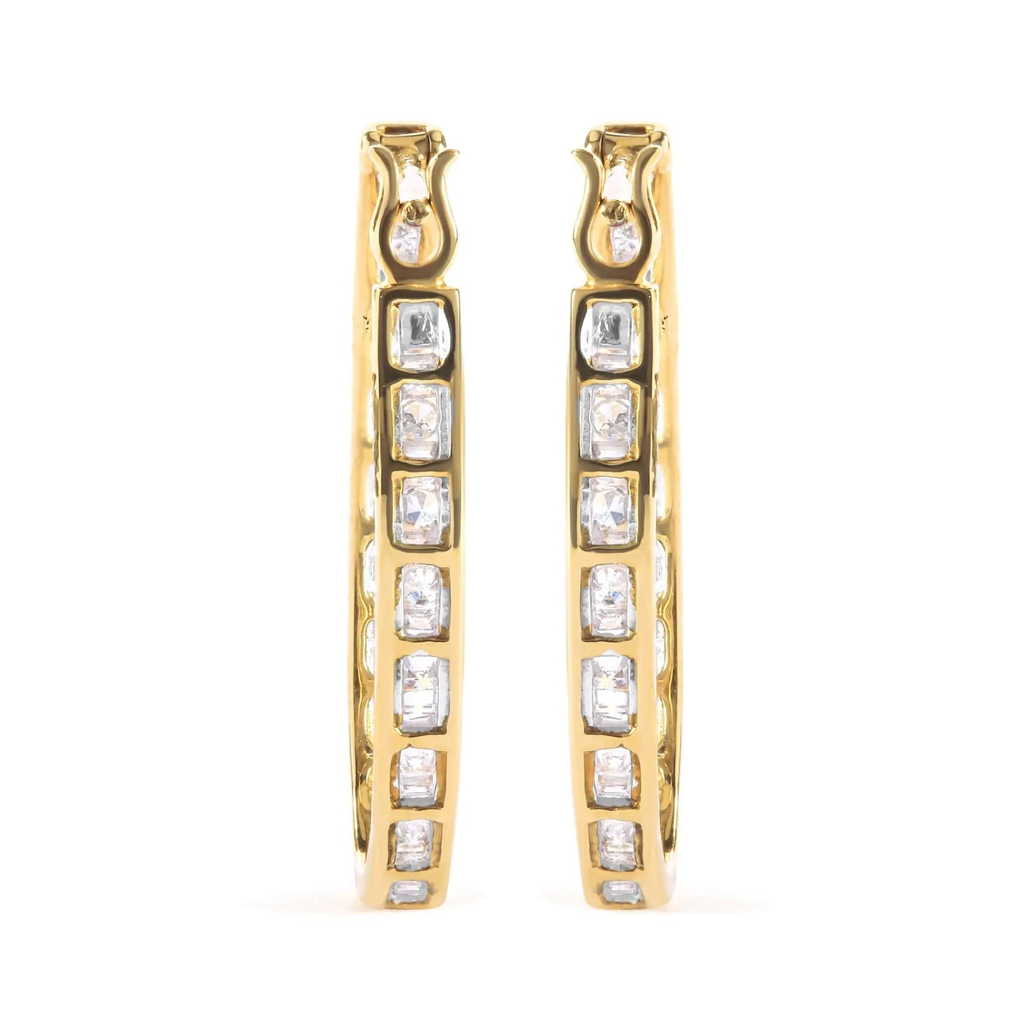 10K Yellow Gold 1.00 Cttw Round and Baguette - Cut Diamond U - Hoop Earrings (H - I Color, SI2 - I1 Clarity) - Jaazi Intl