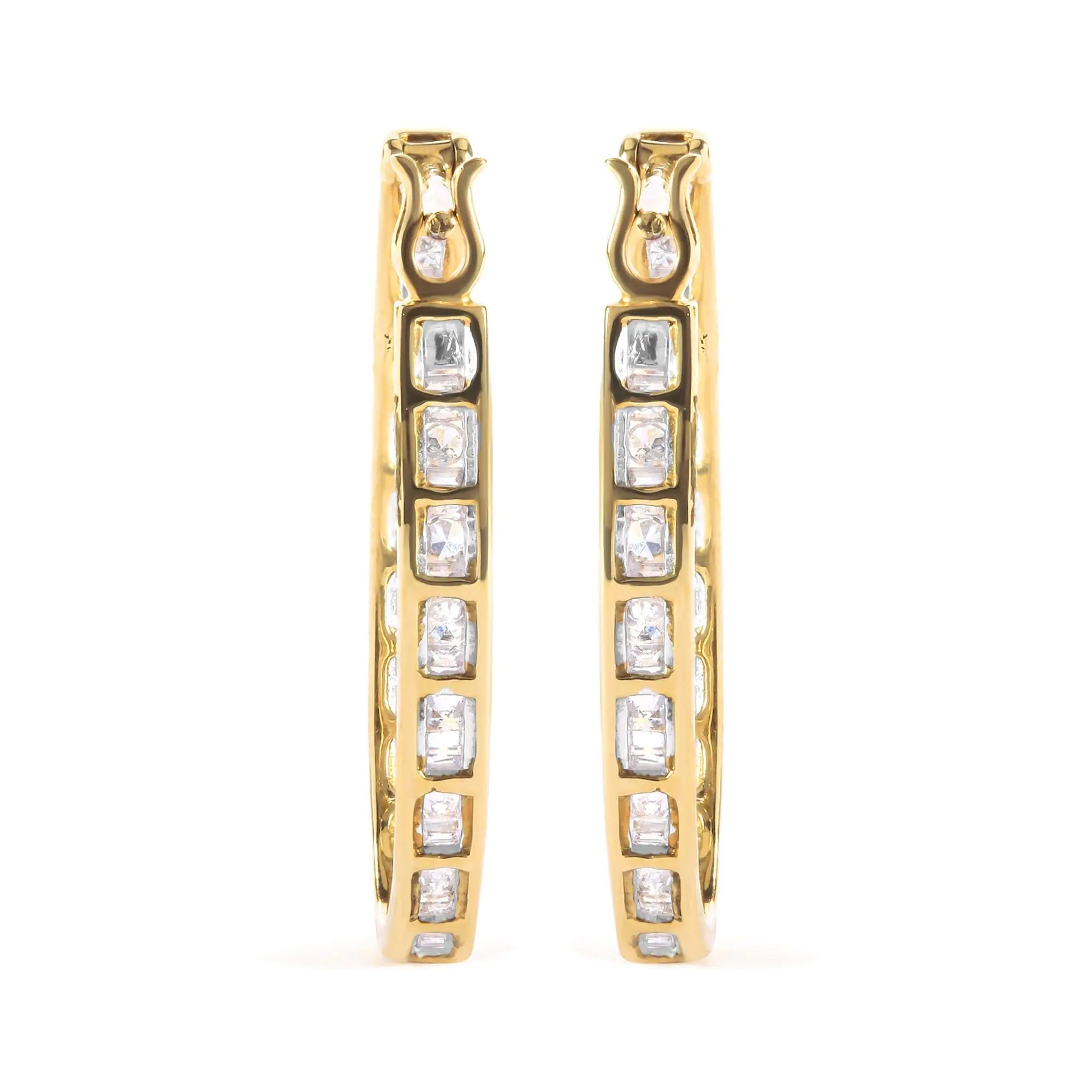 10K Yellow Gold 1.00 Cttw Round and Baguette - Cut Diamond U - Hoop Earrings (H - I Color, SI2 - I1 Clarity) - Jaazi Intl