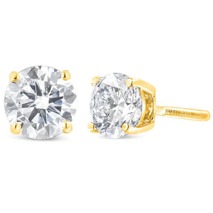 10K Yellow Gold 1.00 Cttw Round Brilliant - Cut Diamond Classic 4 - Prong Stud Earrings with Screw Backs (K - L Color, I2 - I3 Clarity) - Jaazi International