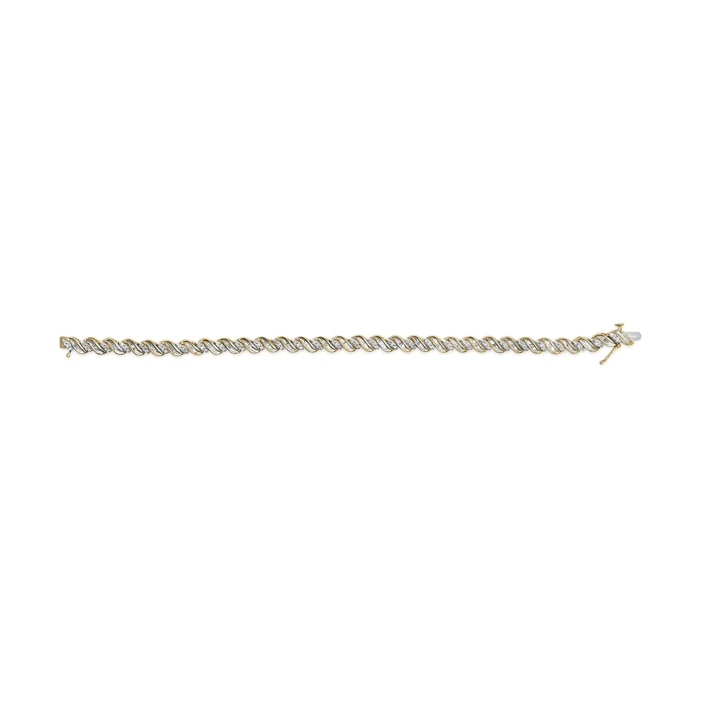 10k Yellow Gold 1.00 Cttw Round - Cut and Baguette - Cut S - Link 7.25" Bracelet (I - J Color, I2 - I3 Clarity) - Jaazi Intl