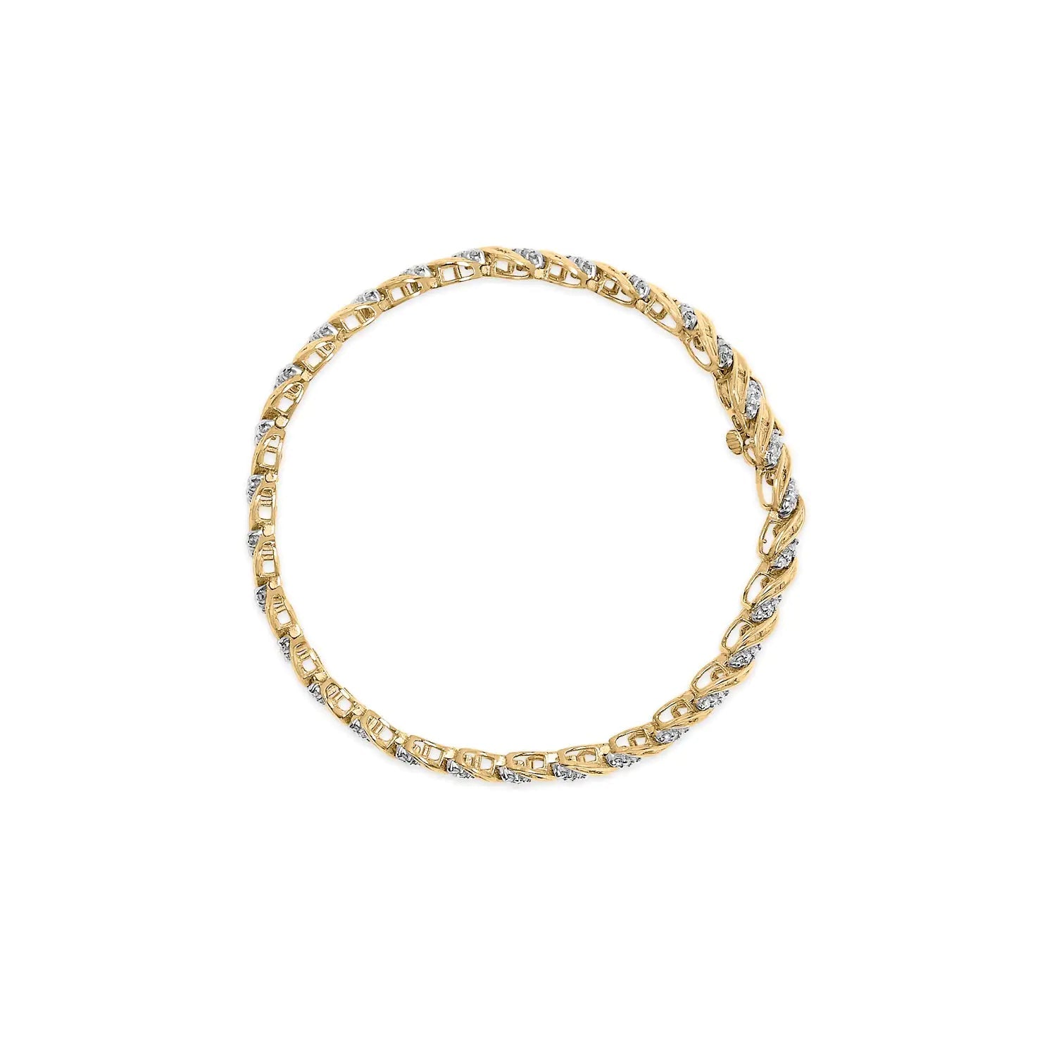 10k Yellow Gold 1.00 Cttw Round - Cut and Baguette - Cut S - Link 7.25" Bracelet (I - J Color, I2 - I3 Clarity) - Jaazi Intl