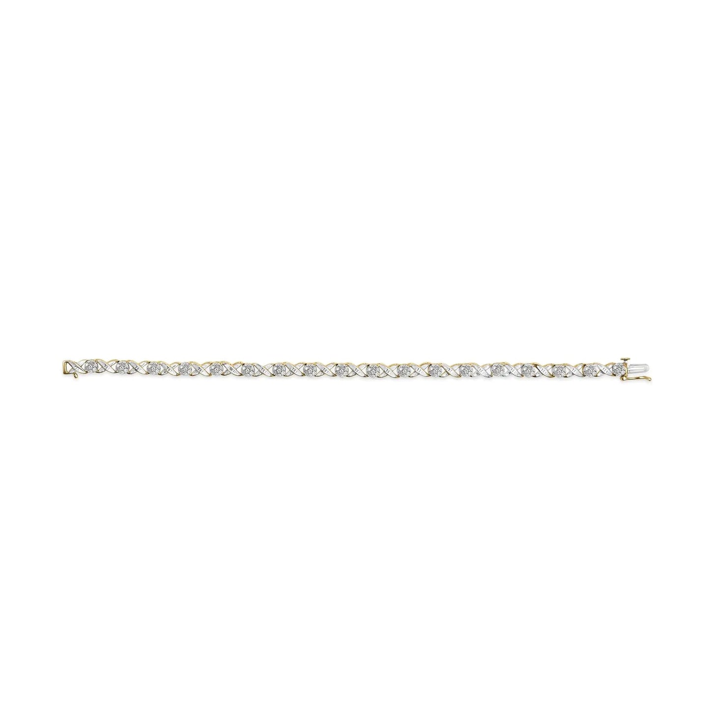 10K Yellow Gold 1.00 Cttw Round Cut Diamond Cross Link 7" Bracelet (I - J Color, I2 - I3 Clarity) - Jaazi Intl