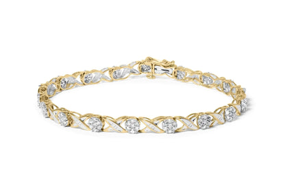 10K Yellow Gold 1.00 Cttw Round Cut Diamond Cross Link 7" Bracelet (I - J Color, I2 - I3 Clarity) - Jaazi Intl