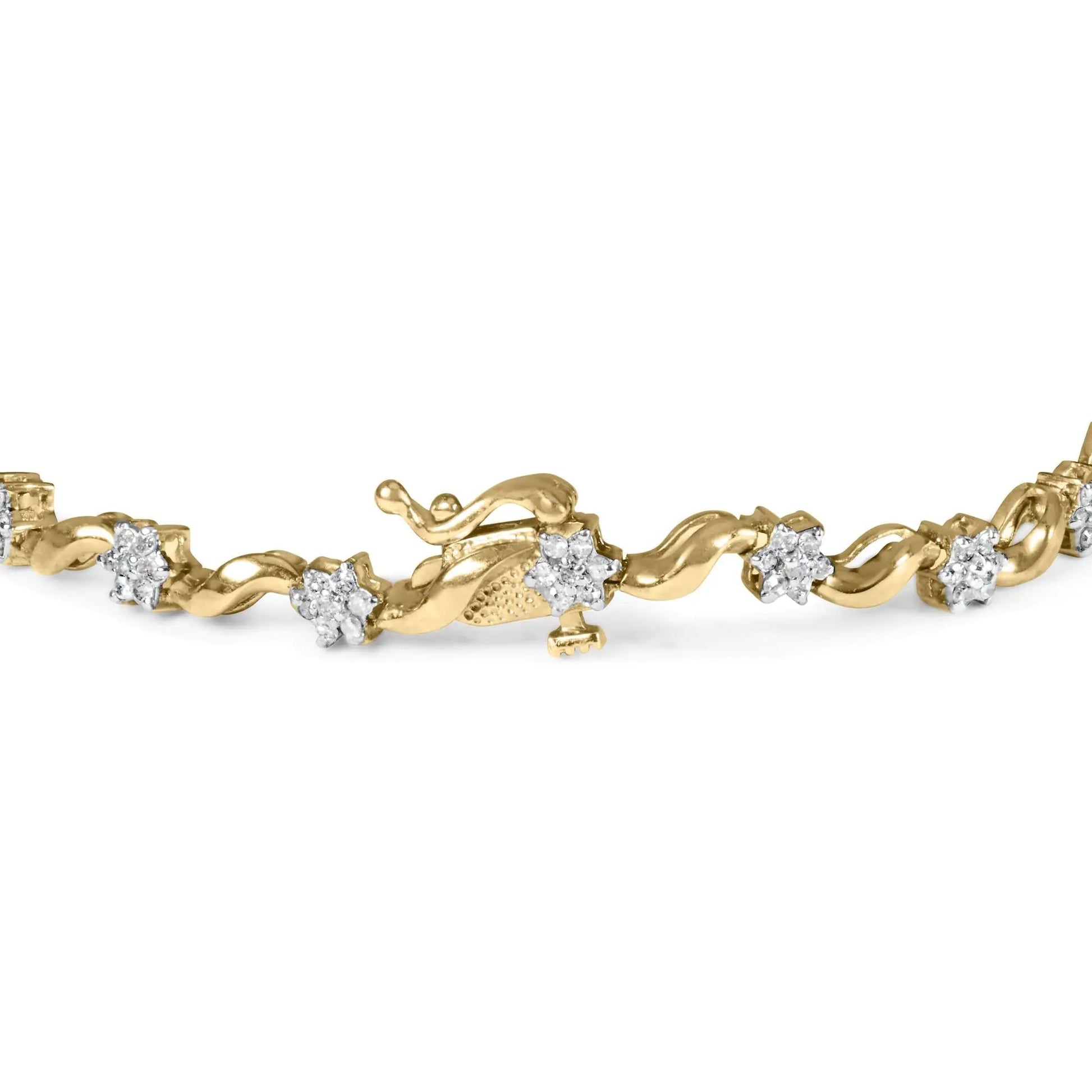 10k Yellow Gold 1.00 Cttw Round - Cut Diamond Floral S - Link 7.50" Bracelet (I - J Color, I2 - I3 Clarity) - Jaazi Intl