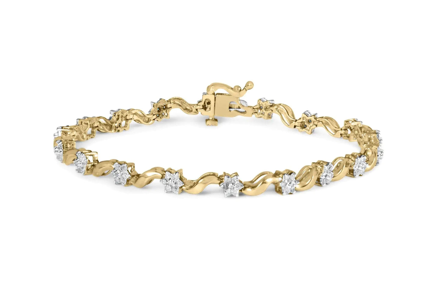 10k Yellow Gold 1.00 Cttw Round - Cut Diamond Floral S - Link 7.50" Bracelet (I - J Color, I2 - I3 Clarity) - Jaazi Intl