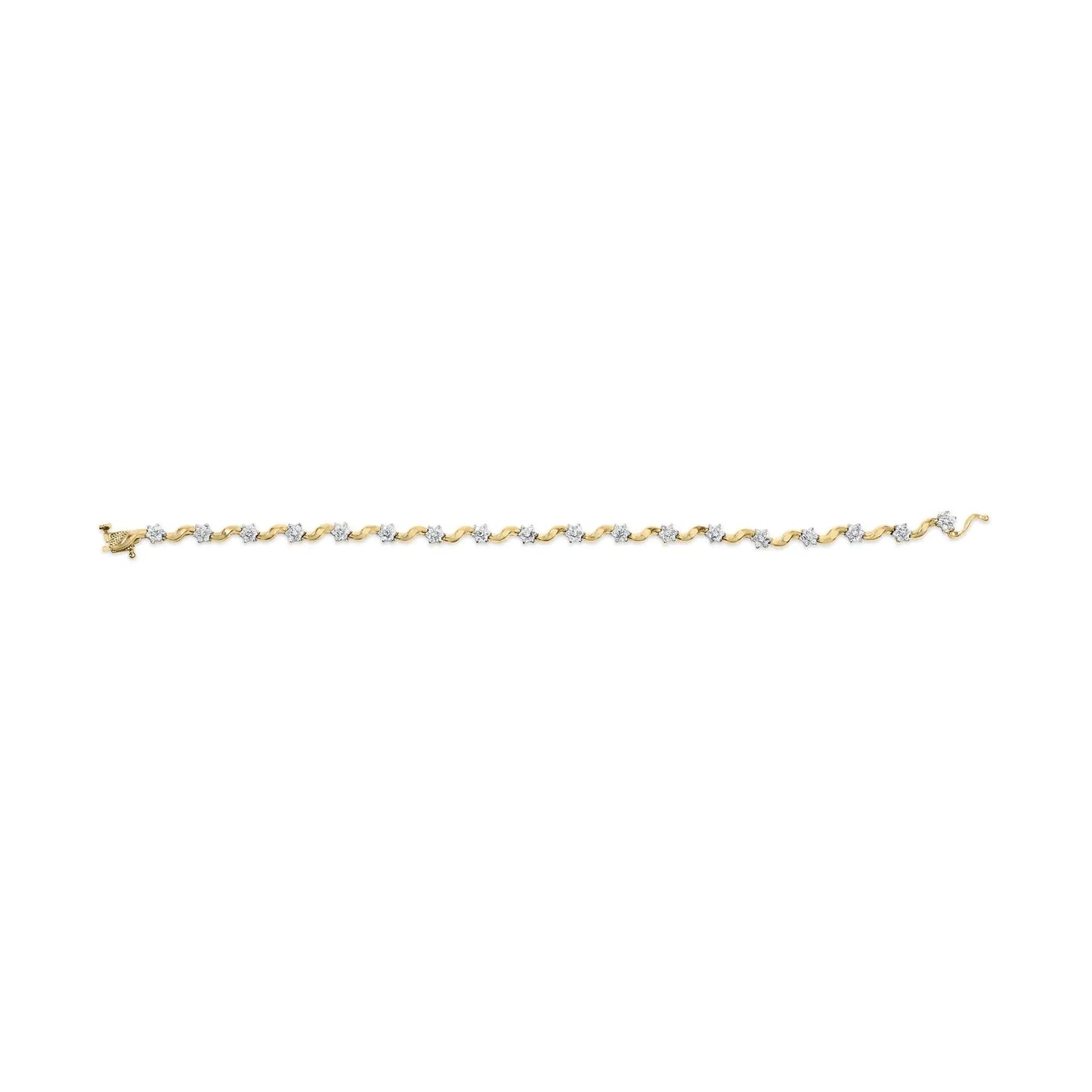 10k Yellow Gold 1.00 Cttw Round - Cut Diamond Floral S - Link 7.50" Bracelet (I - J Color, I2 - I3 Clarity) - Jaazi Intl