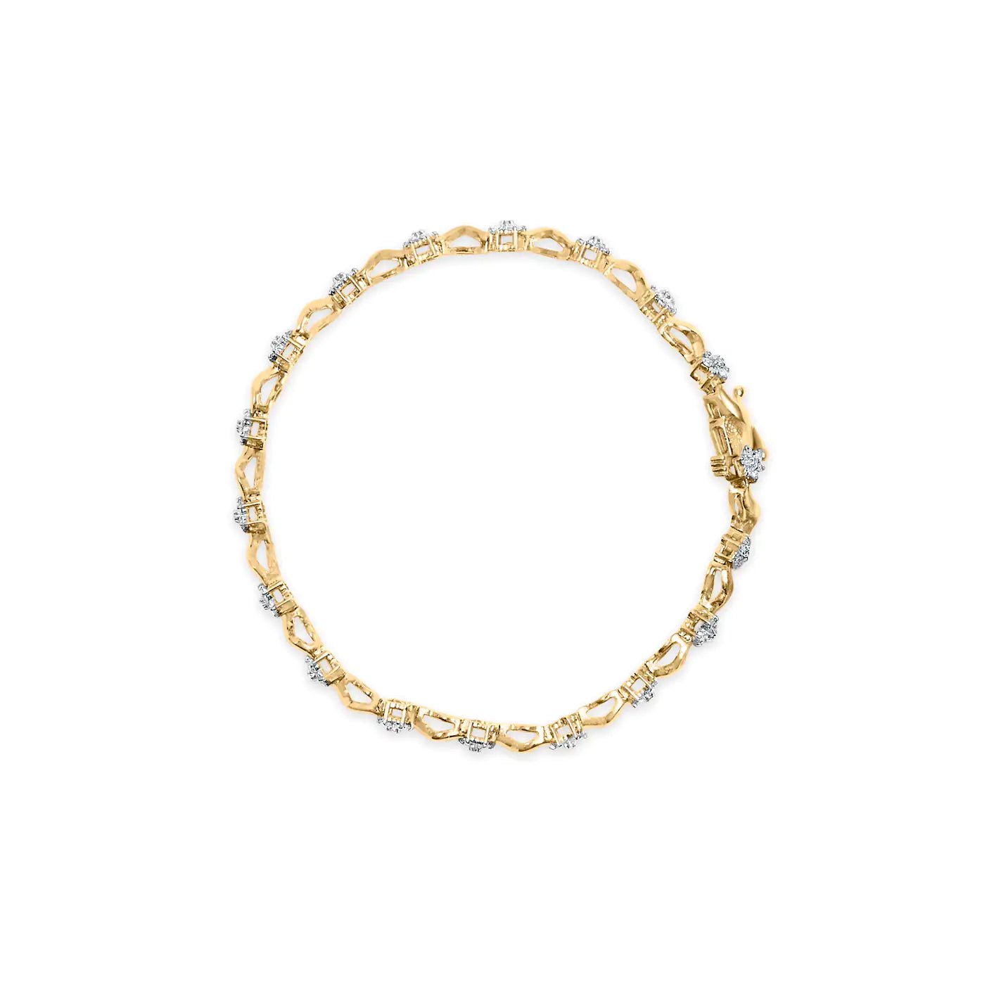 10k Yellow Gold 1.00 Cttw Round - Cut Diamond Floral S - Link 7.50" Bracelet (I - J Color, I2 - I3 Clarity) - Jaazi Intl