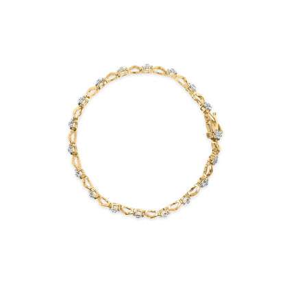 10k Yellow Gold 1.00 Cttw Round - Cut Diamond Floral S - Link 7.50" Bracelet (I - J Color, I2 - I3 Clarity) - Jaazi Intl