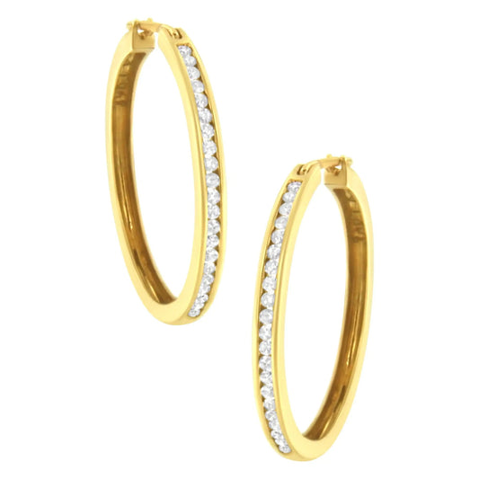 10K Yellow Gold 1/2 cttw Channel Set Diamond Hoop Earrings (I - J Clarity, I1 - I2 Color) - Jaazi Intl