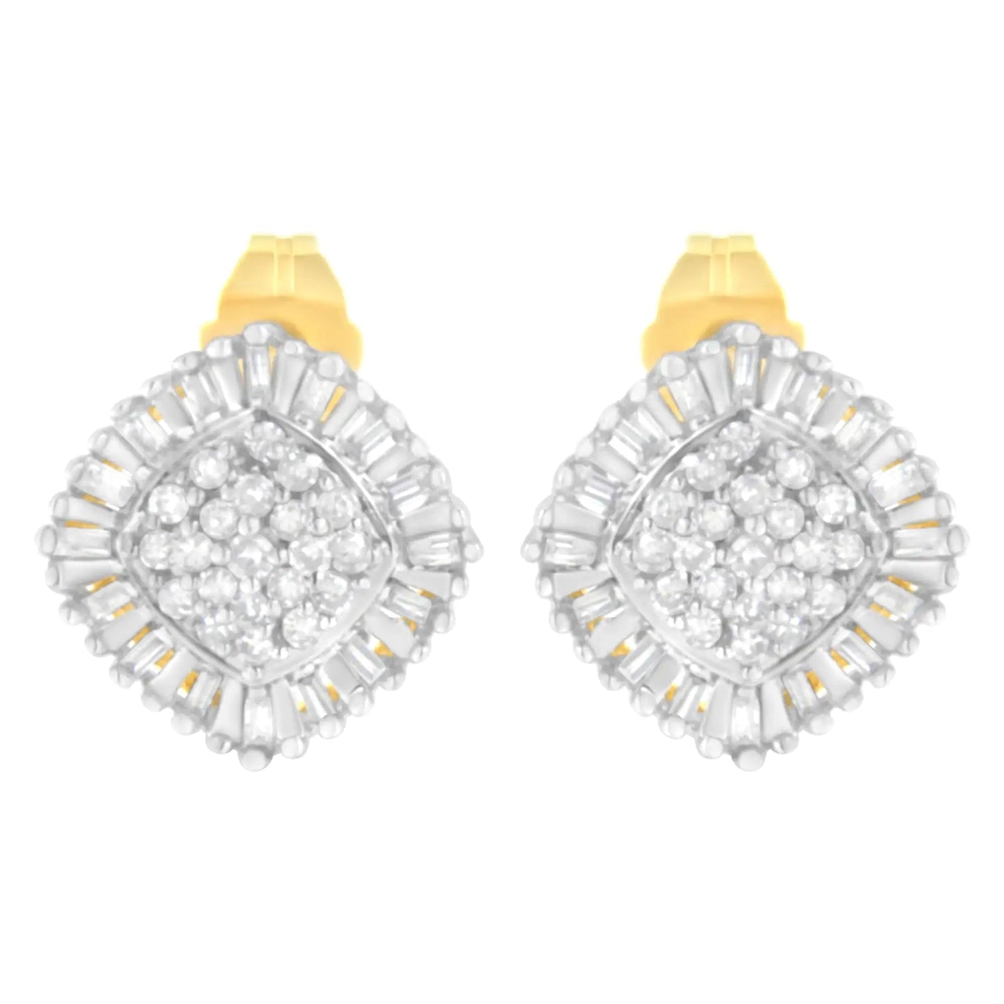 10K Yellow Gold 1/2 cttw Diamond Cluster Cocktail Stud Earrings (I - J, I1 - I2) - Jaazi Intl