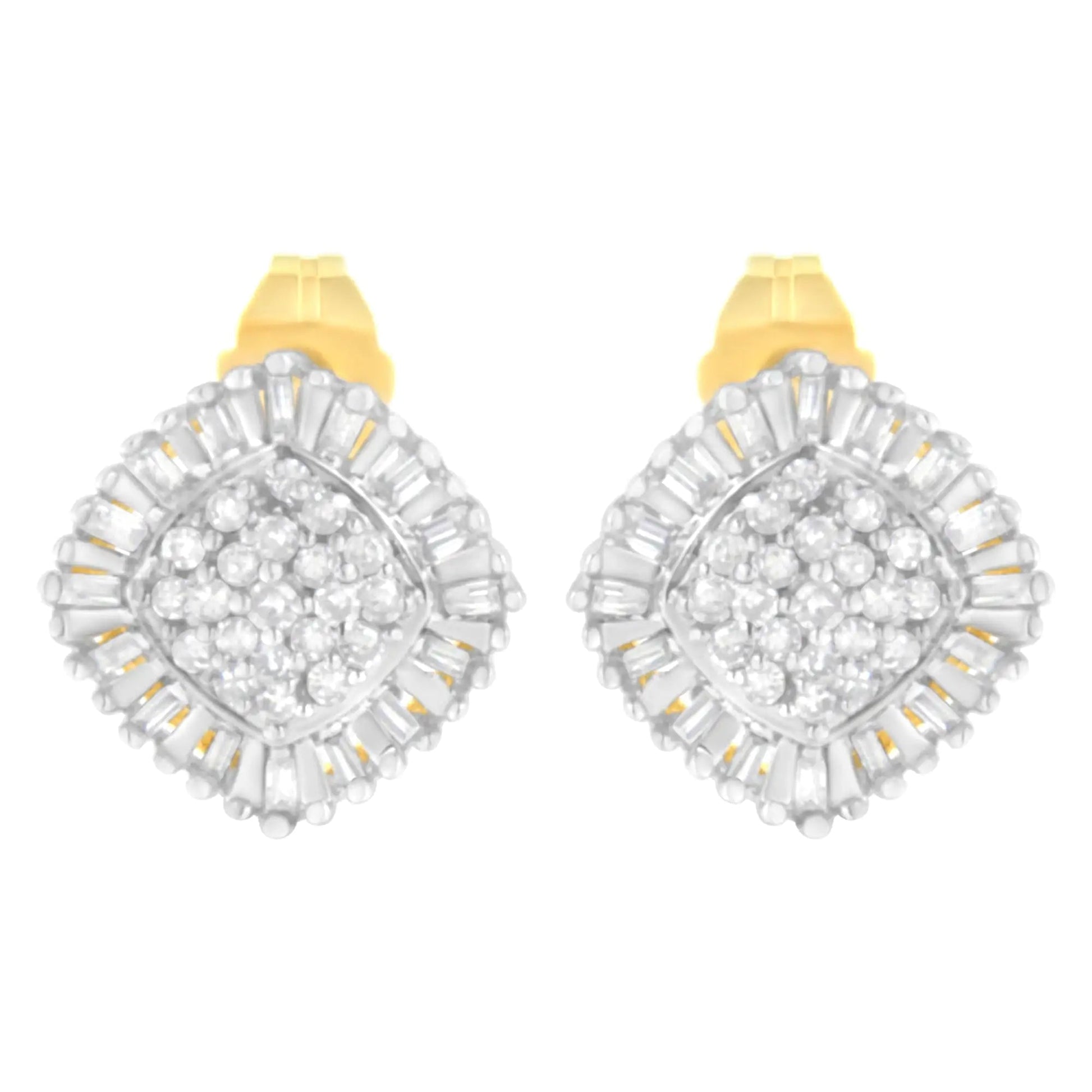 10K Yellow Gold 1/2 cttw Diamond Cluster Cocktail Stud Earrings (I - J, I1 - I2) - Jaazi Intl