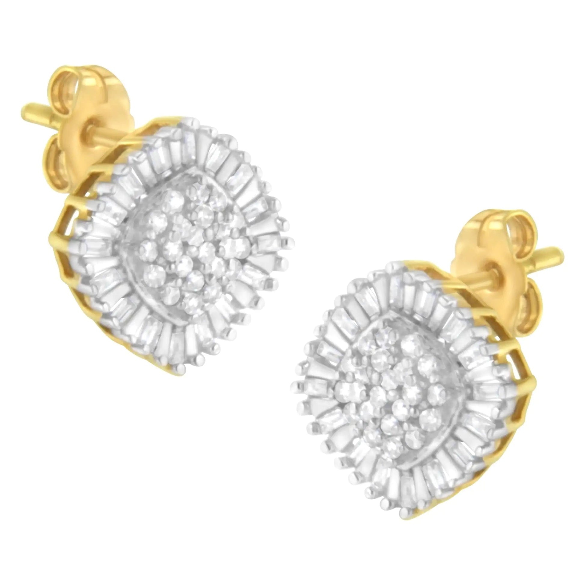 10K Yellow Gold 1/2 cttw Diamond Cluster Cocktail Stud Earrings (I - J, I1 - I2) - Jaazi Intl