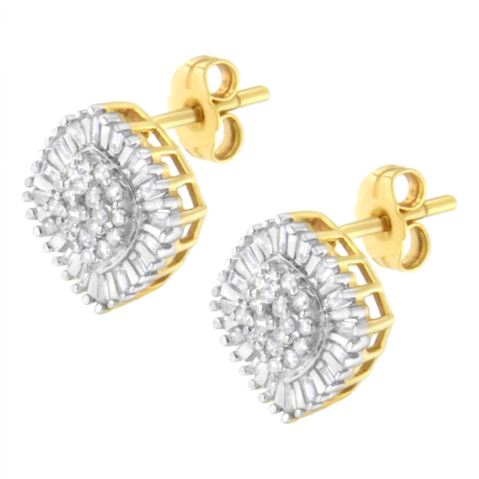 10K Yellow Gold 1/2 cttw Diamond Cluster Cocktail Stud Earrings (I - J, I1 - I2) - Jaazi Intl