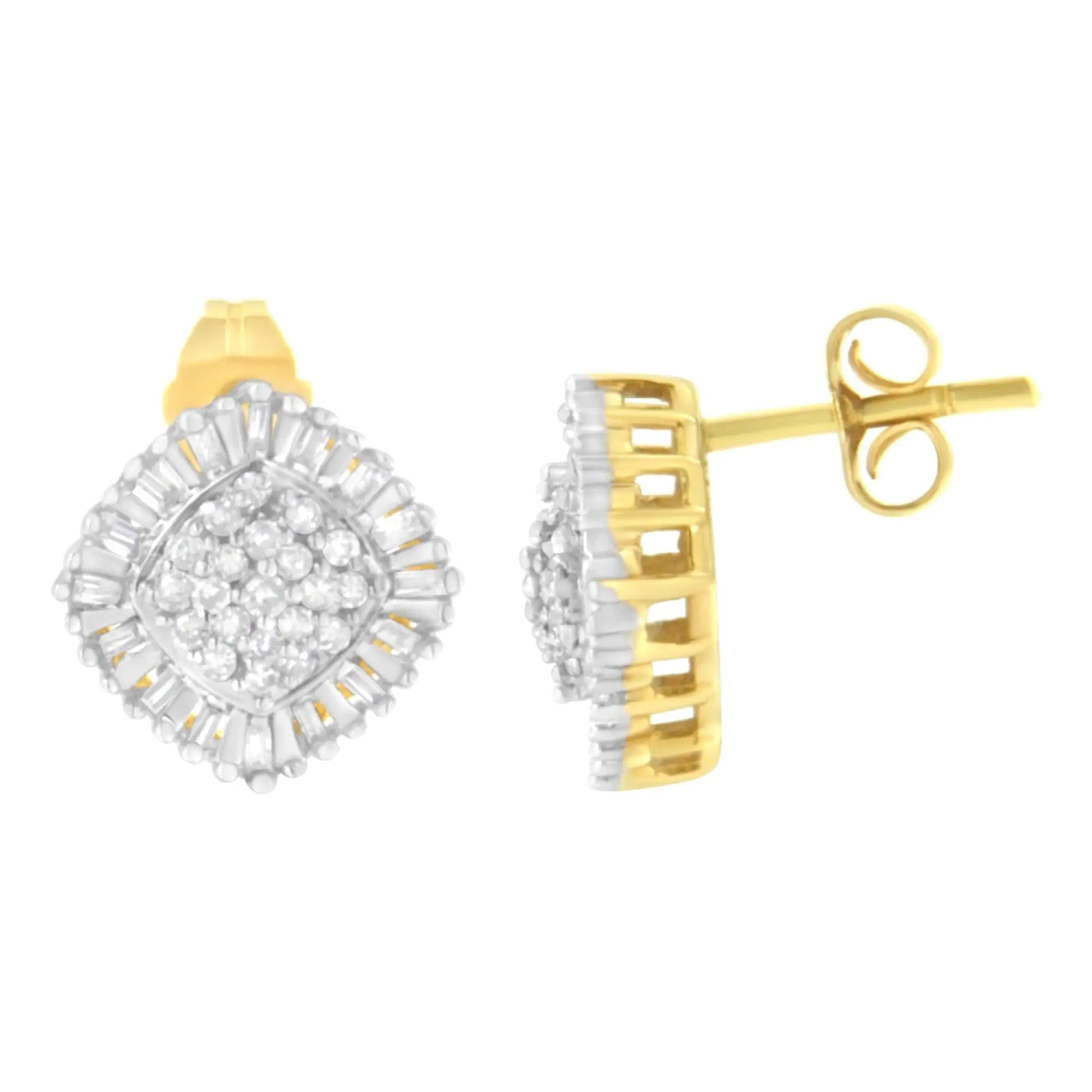 10K Yellow Gold 1/2 cttw Diamond Cluster Cocktail Stud Earrings (I - J, I1 - I2) - Jaazi Intl