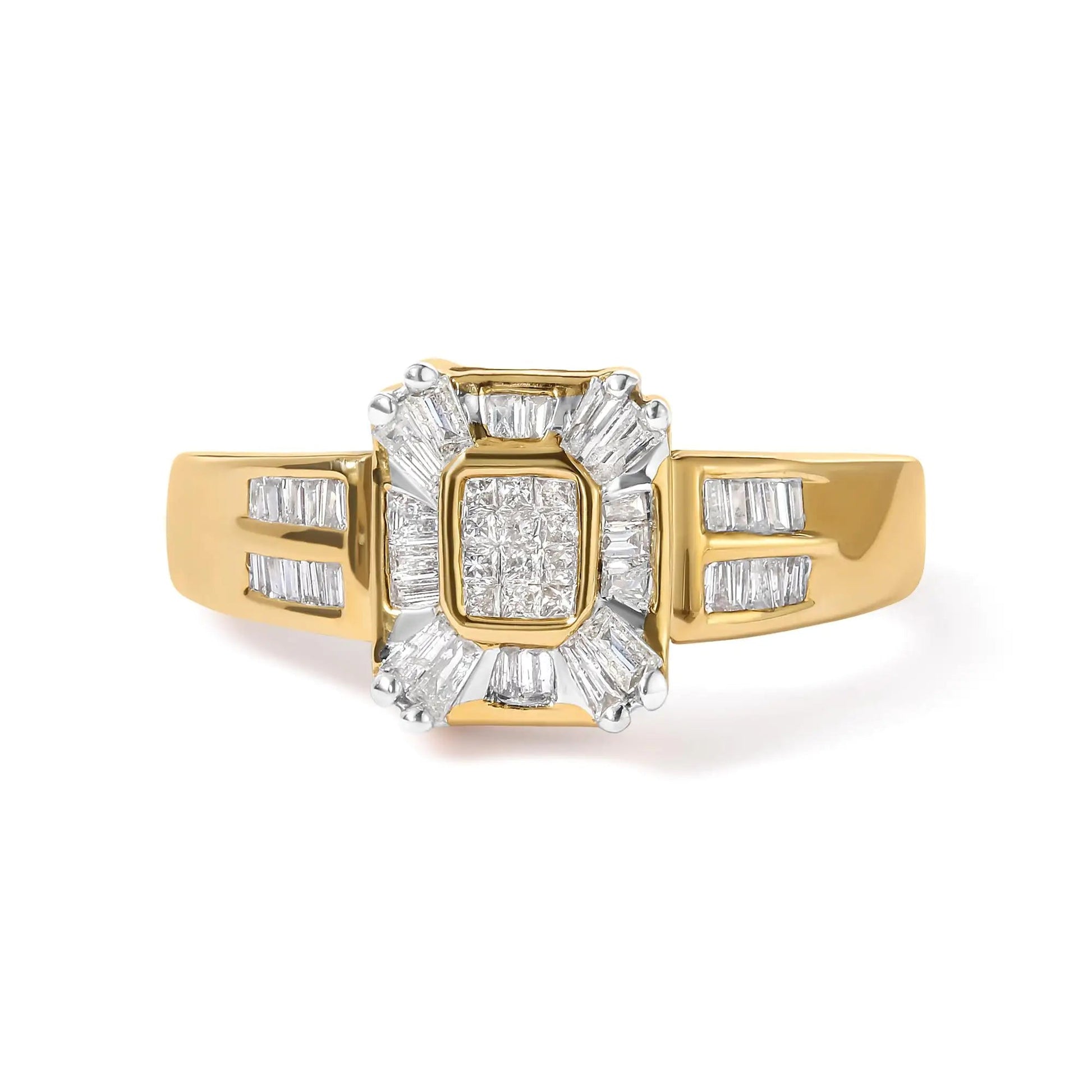 10K Yellow Gold 1/2 Cttw Diamond Composite and Halo Ring (H - I Color, SI1 - SI2 Clarity) - Jaazi Intl