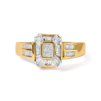 10K Yellow Gold 1/2 Cttw Diamond Composite and Halo Ring (H - I Color, SI1 - SI2 Clarity) - Jaazi Intl