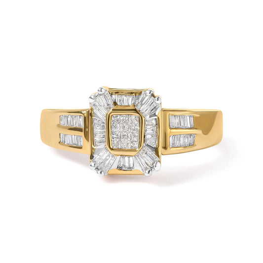 10K Yellow Gold 1/2 Cttw Diamond Composite and Halo Ring (H - I Color, SI1 - SI2 Clarity) - Jaazi Intl