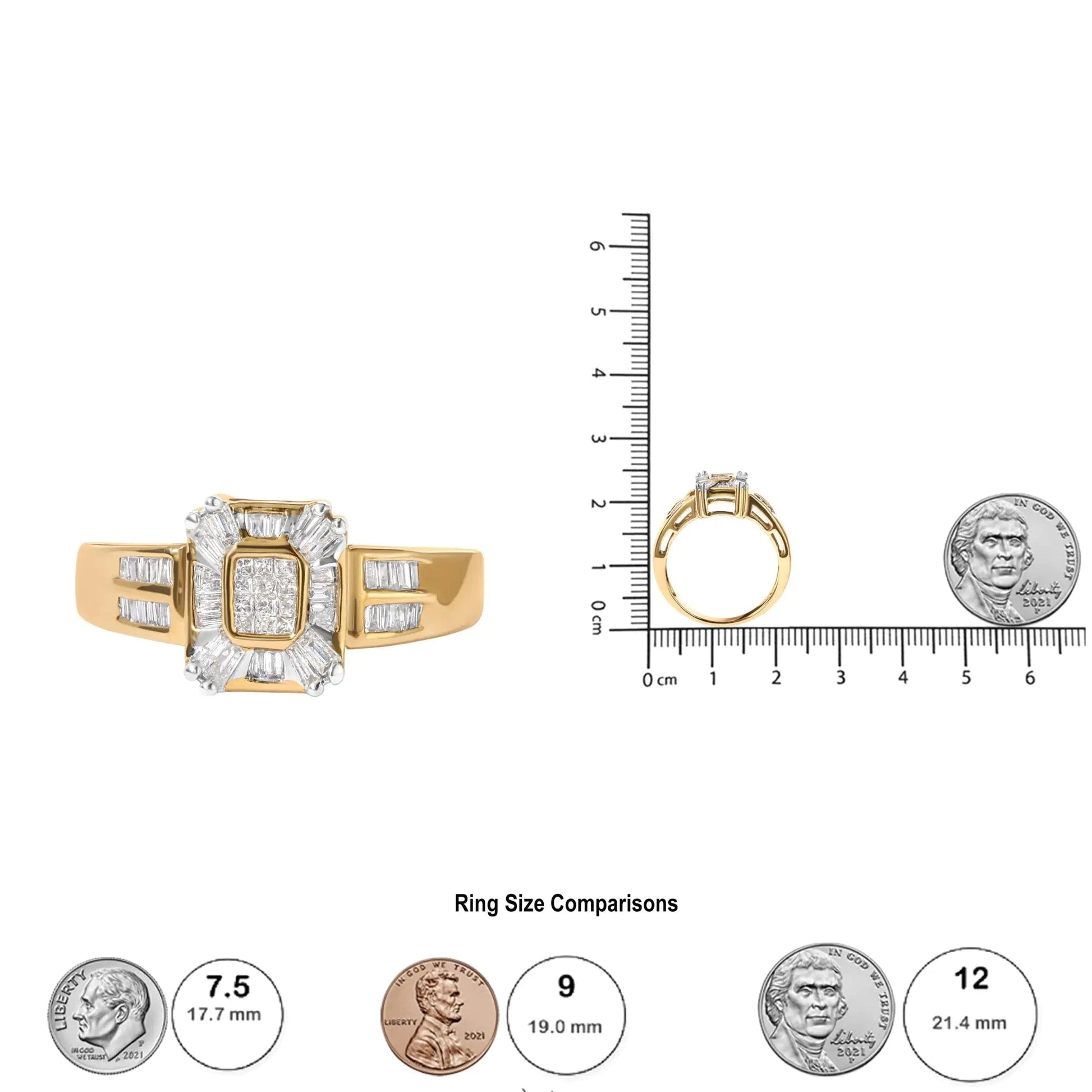 10K Yellow Gold 1/2 Cttw Diamond Composite and Halo Ring (H - I Color, SI1 - SI2 Clarity) - Jaazi Intl