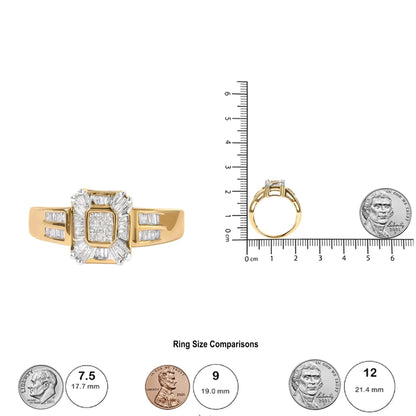 10K Yellow Gold 1/2 Cttw Diamond Composite and Halo Ring (H - I Color, SI1 - SI2 Clarity) - Jaazi Intl