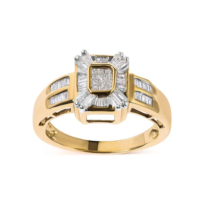 10K Yellow Gold 1/2 Cttw Diamond Composite and Halo Ring (H - I Color, SI1 - SI2 Clarity) - Jaazi Intl