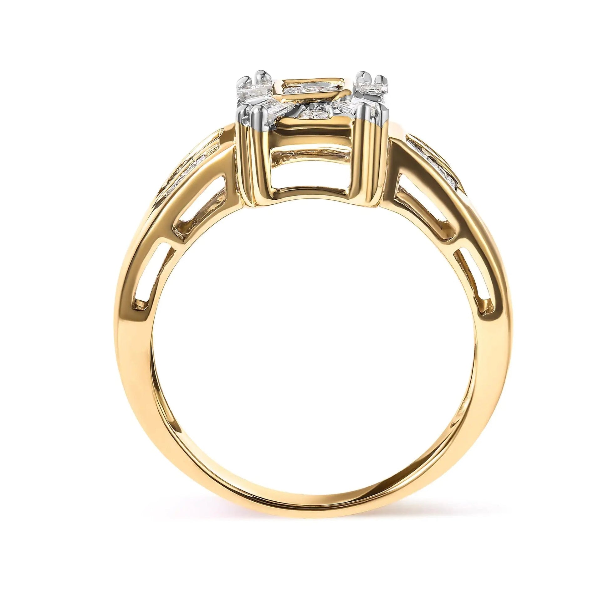 10K Yellow Gold 1/2 Cttw Diamond Composite and Halo Ring (H - I Color, SI1 - SI2 Clarity) - Jaazi Intl