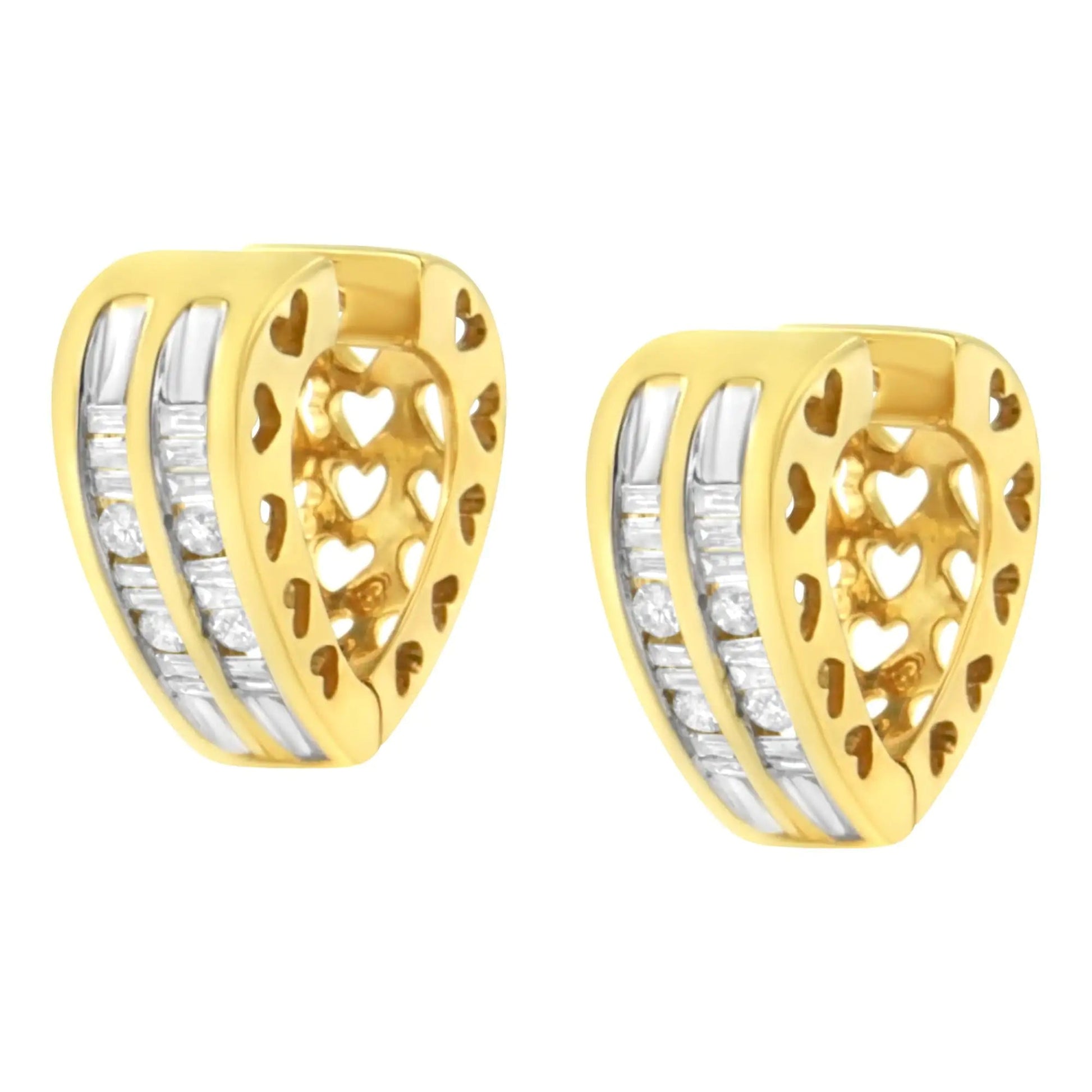 10K Yellow Gold 1/2 cttw Diamond Huggy Heart Hoop Earrings (I - J Clarity, I2 - I3 Color) - Jaazi Intl