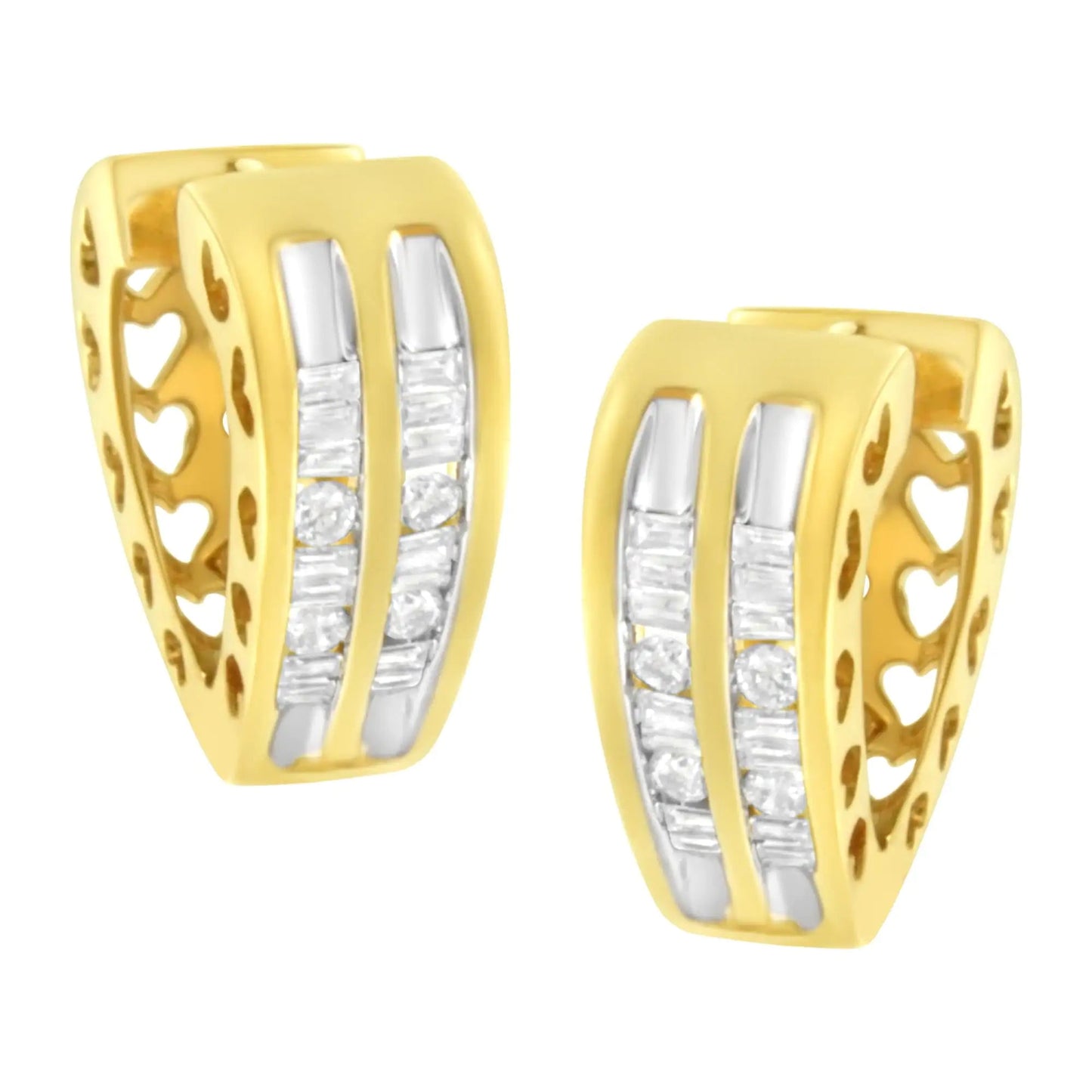 10K Yellow Gold 1/2 cttw Diamond Huggy Heart Hoop Earrings (I - J Clarity, I2 - I3 Color) - Jaazi Intl