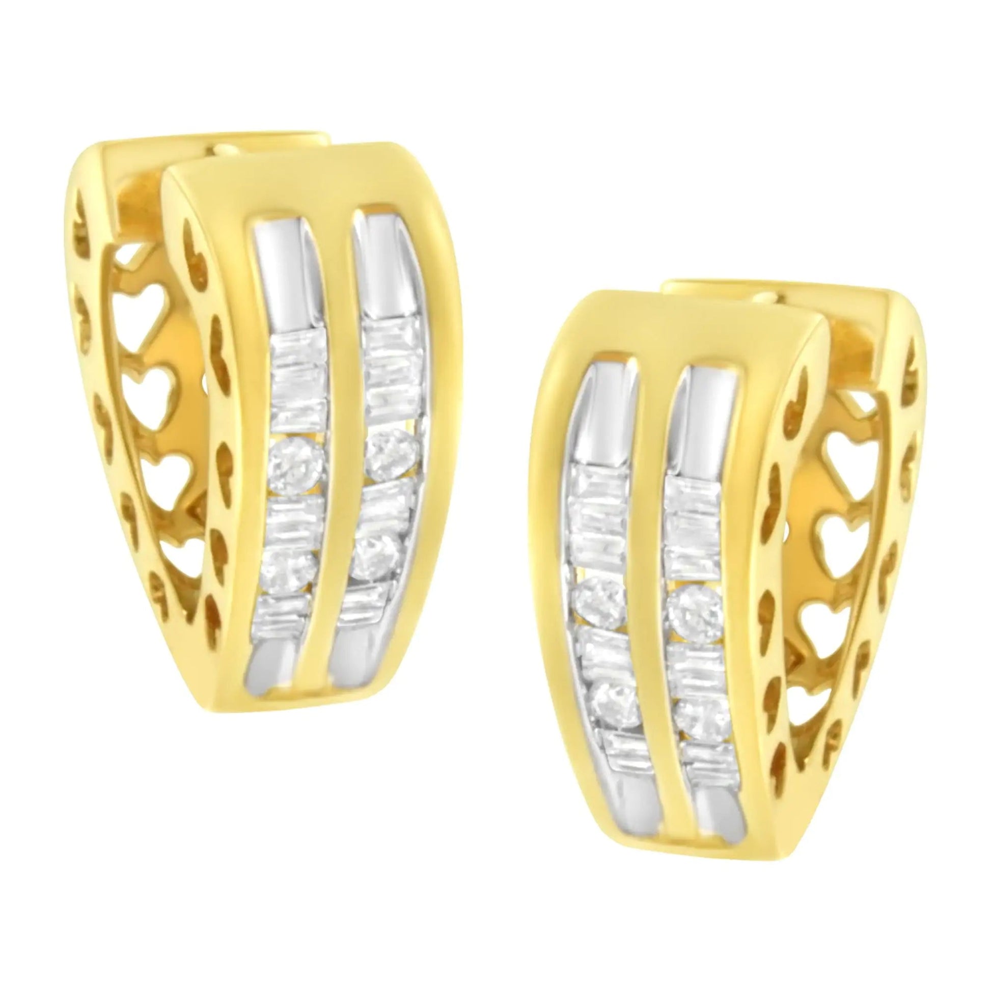 10K Yellow Gold 1/2 cttw Diamond Huggy Heart Hoop Earrings (I - J Clarity, I2 - I3 Color) - Jaazi Intl