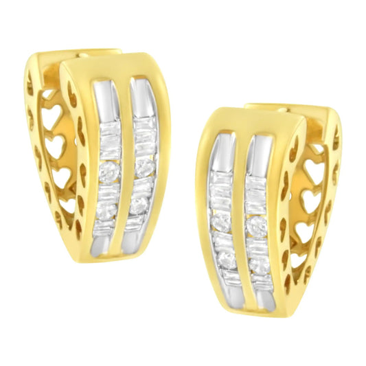 10K Yellow Gold 1/2 cttw Diamond Huggy Heart Hoop Earrings (I - J Clarity, I2 - I3 Color) - Jaazi Intl