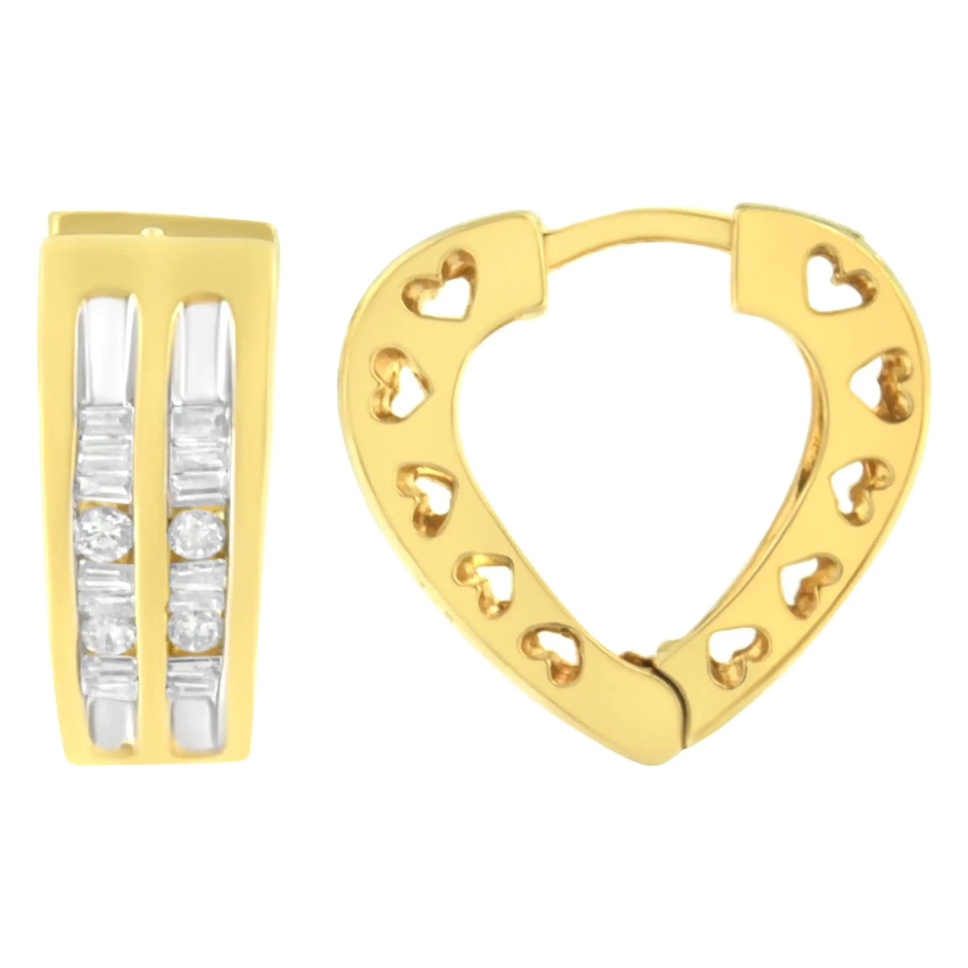 10K Yellow Gold 1/2 cttw Diamond Huggy Heart Hoop Earrings (I - J Clarity, I2 - I3 Color) - Jaazi Intl