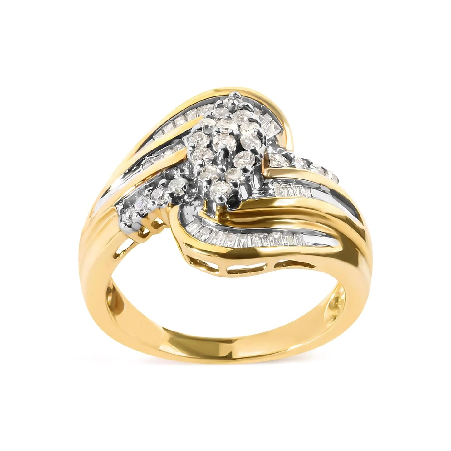 10K Yellow Gold 1/2 Cttw Diamond Pear Cluster and Swirl Ring (H - I Color, I1 - I2 Clarity) - Jaazi Intl