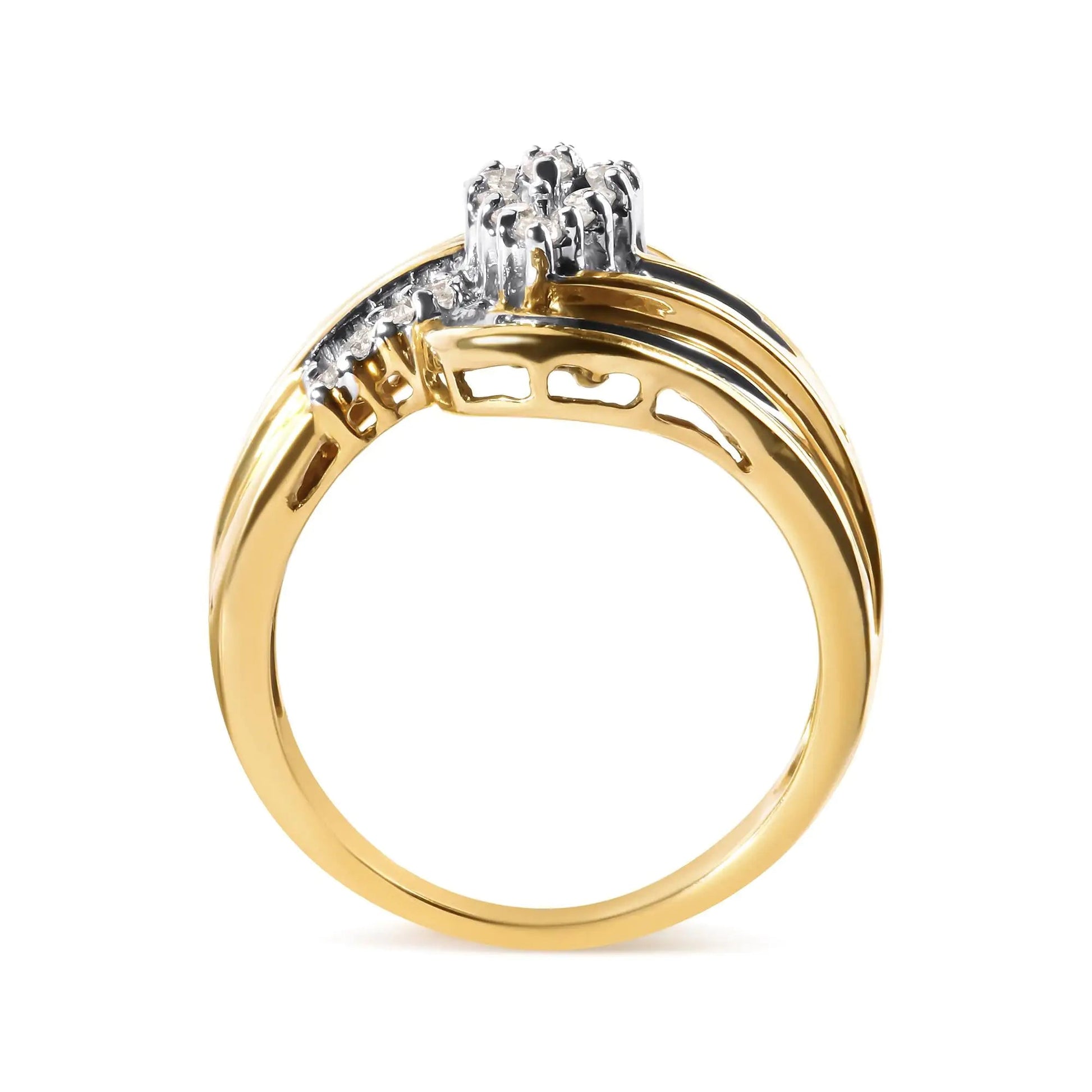 10K Yellow Gold 1/2 Cttw Diamond Pear Cluster and Swirl Ring (H - I Color, I1 - I2 Clarity) - Jaazi Intl