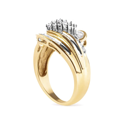 10K Yellow Gold 1/2 Cttw Diamond Pear Cluster and Swirl Ring (H - I Color, I1 - I2 Clarity) - Jaazi Intl