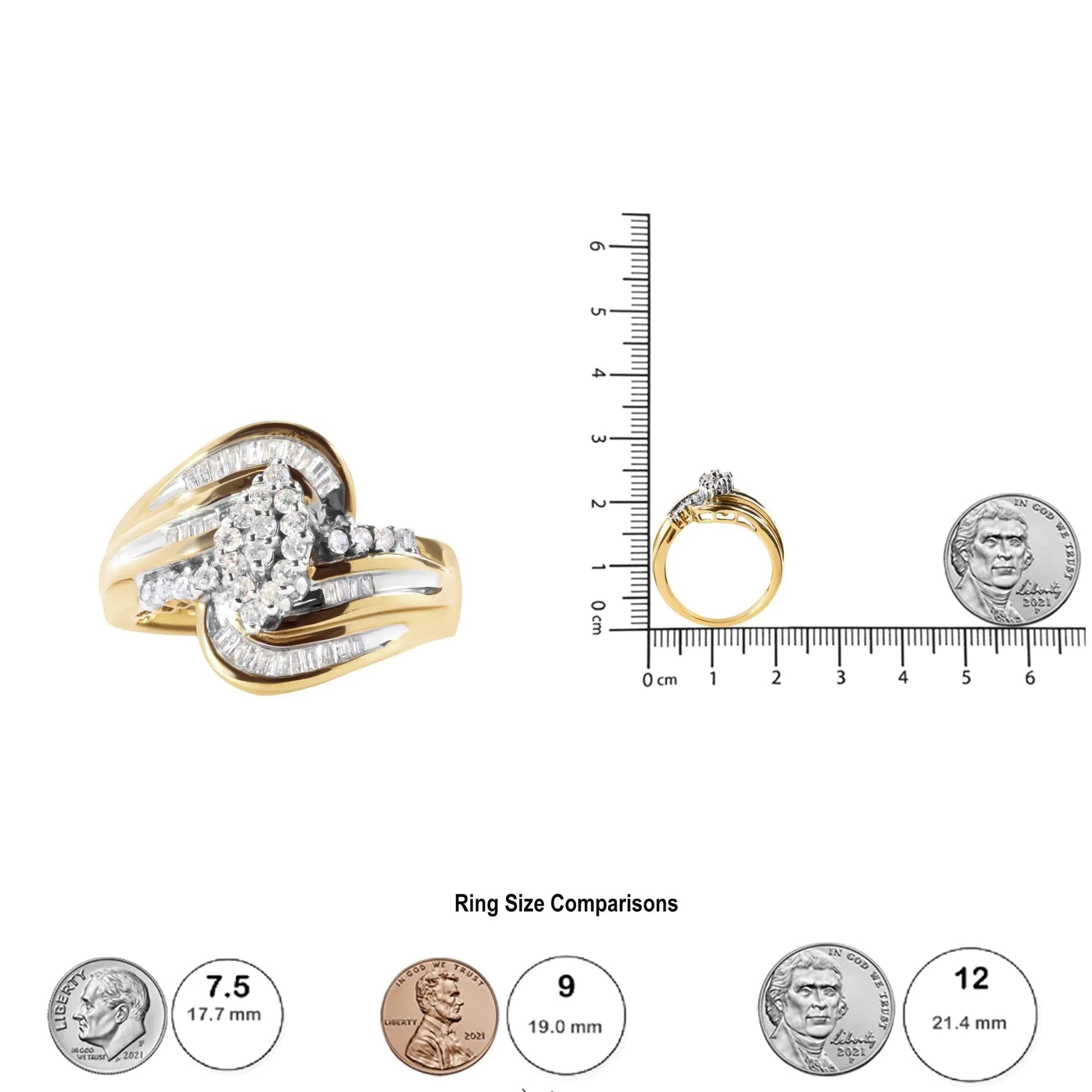 10K Yellow Gold 1/2 Cttw Diamond Pear Cluster and Swirl Ring (H - I Color, I1 - I2 Clarity) - Jaazi Intl