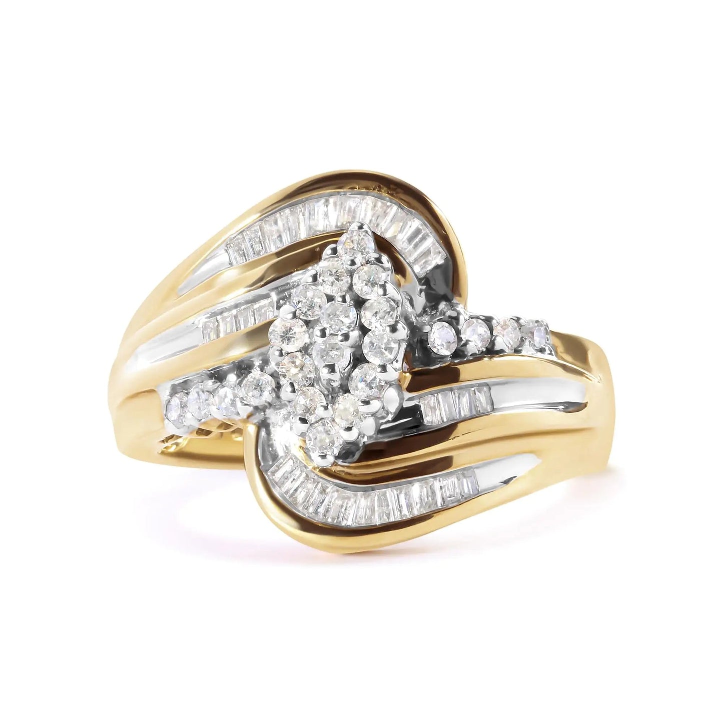 10K Yellow Gold 1/2 Cttw Diamond Pear Cluster and Swirl Ring (H - I Color, I1 - I2 Clarity) - Jaazi Intl