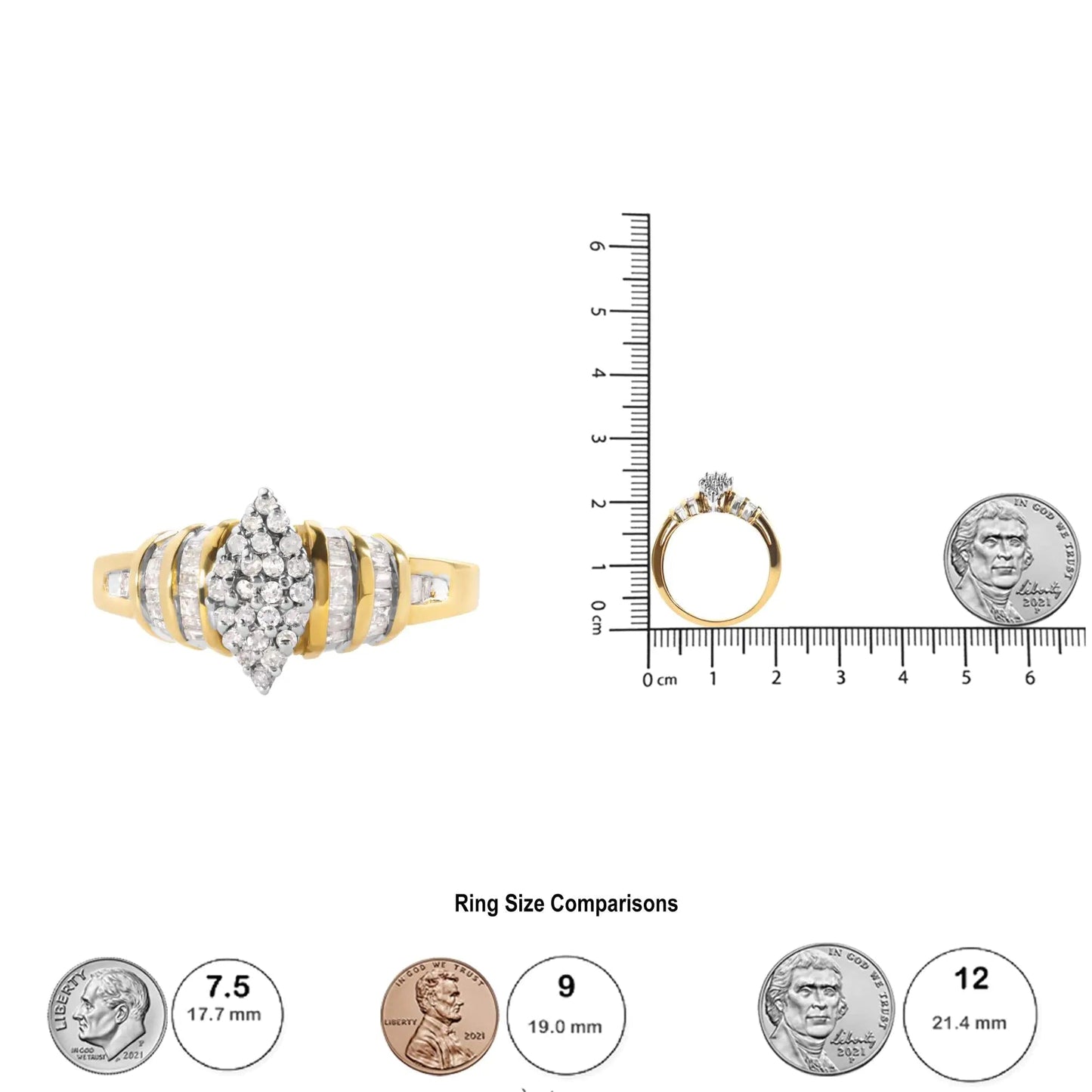 10K Yellow Gold 1/2 Cttw Diamond Pear Shaped Head and Multi Row Channel Set Shank Ring (H - I Color, SI2 - I1 Clarity) - Jaazi Intl