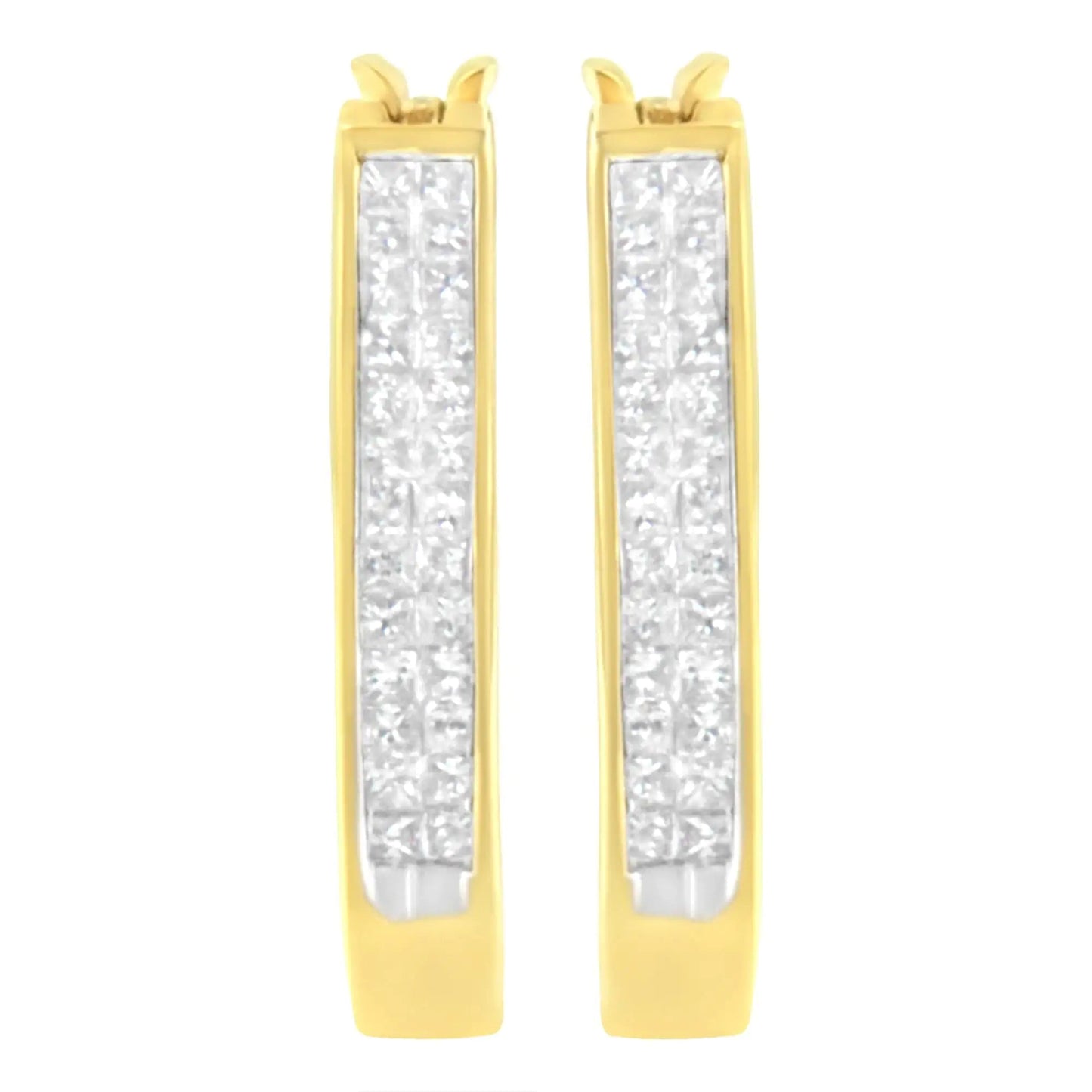 10K Yellow Gold 1/2 Cttw Invisible Set Princess - cut Diamond Hoop Earrings (H - I Color, SI2 - I1 Clarity) - Jaazi Intl