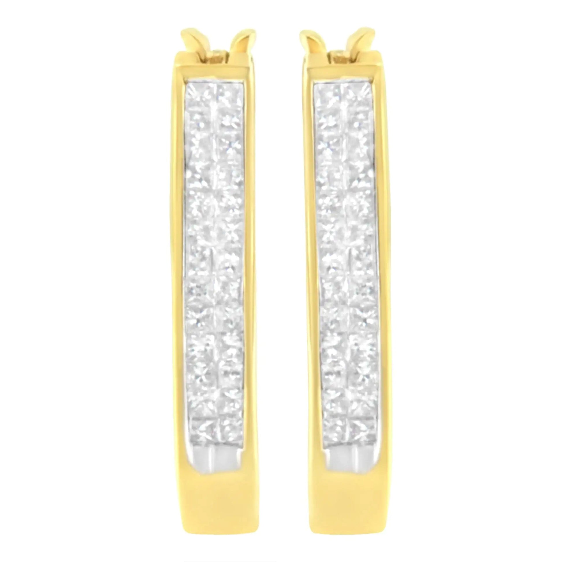 10K Yellow Gold 1/2 Cttw Invisible Set Princess - cut Diamond Hoop Earrings (H - I Color, SI2 - I1 Clarity) - Jaazi Intl