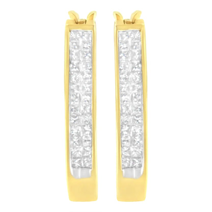 10K Yellow Gold 1/2 Cttw Invisible Set Princess - cut Diamond Hoop Earrings (H - I Color, SI2 - I1 Clarity) - Jaazi Intl