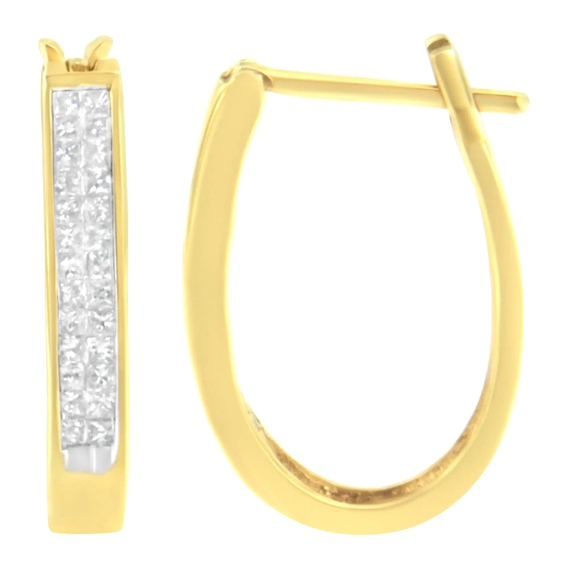 10K Yellow Gold 1/2 Cttw Invisible Set Princess - cut Diamond Hoop Earrings (H - I Color, SI2 - I1 Clarity) - Jaazi Intl