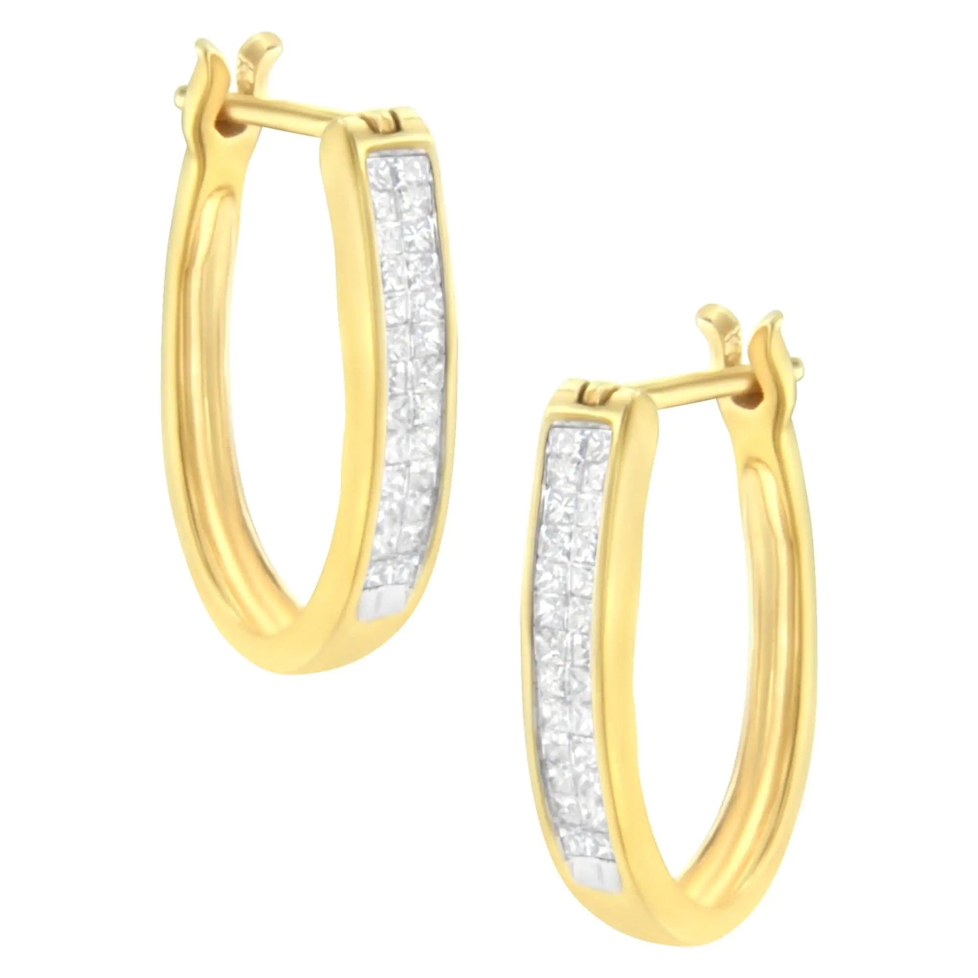 10K Yellow Gold 1/2 Cttw Invisible Set Princess - cut Diamond Hoop Earrings (H - I Color, SI2 - I1 Clarity) - Jaazi Intl