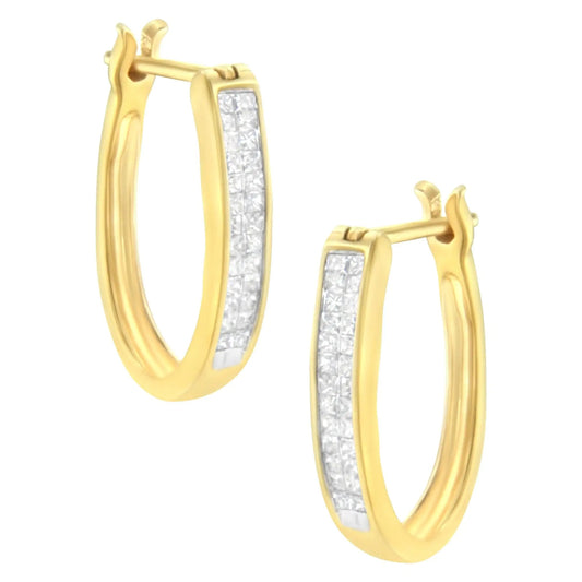 10K Yellow Gold 1/2 Cttw Invisible Set Princess - cut Diamond Hoop Earrings (H - I Color, SI2 - I1 Clarity) - Jaazi Intl