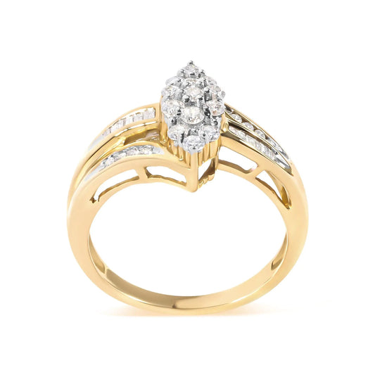 10K Yellow Gold 1/2 Cttw Pear Cluster and Channel Set Diamond Ring (H - I Color, I1 - I2 Clarity) - Jaazi Intl