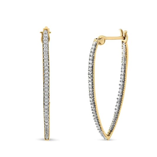 10K Yellow Gold 1/2 Cttw Prong Set Round - Cut Diamond Modern Hoop Earrings (I - J Color, SI1 - SI2 Clarity) - Jaazi Intl