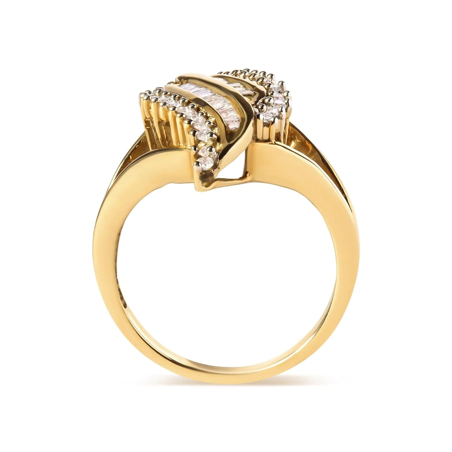 10K Yellow Gold 1/2 Cttw Round and Baguette Cut Diamond Cocktail Ring (H - I Color, I1 - I2 Clarity) - Jaazi Intl