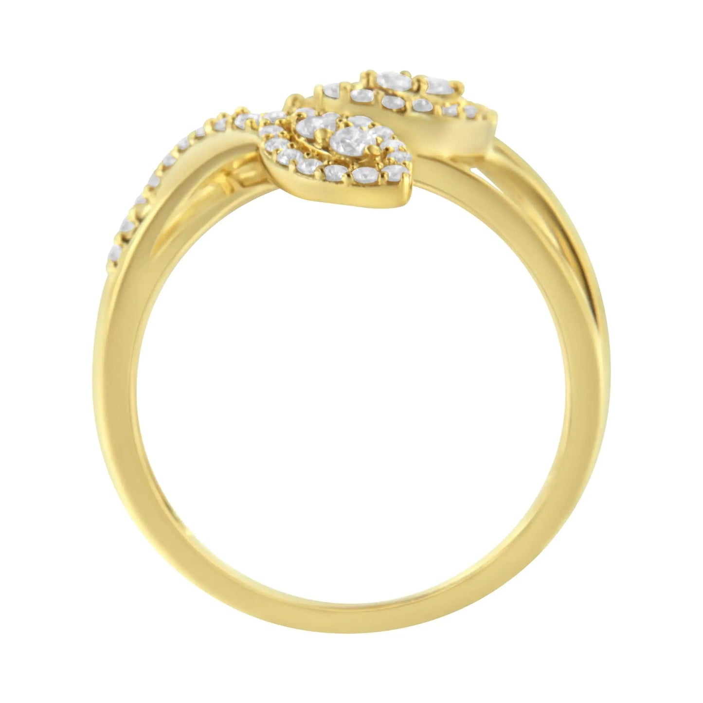 10K Yellow Gold 1/2 Cttw Round - Cut Diamond Layered Crossover Triple Leaf Bypass Ring (I - J Color, I1 - I2 Clarity) - Jaazi Intl